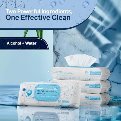 Large Alcohol Wipes 75% Unscented Hand Sanitizing Wipes (320 count +12 travel wipes) Alcohol Wipes for Travel Home and Classroom - Resealable Pack - Thumbnail 3