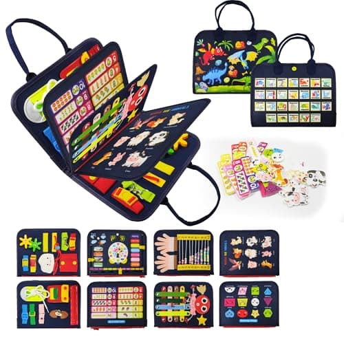 LearnToy Montessori Busy Board for Boys 3 4 5 Year, Sensory Toys for Toddlers 3-6, Ideal for Travel and Preschool - ABCs, 123s, Shapes, Colors, Animals, Weather, Birthday Gifts - Image 1