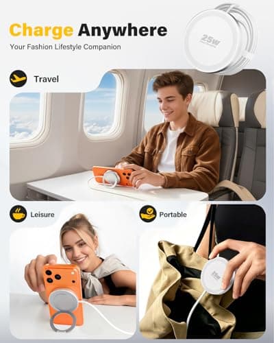 Magnetic Wireless iPhone Charger Fast Phone Charger with Kickstand, 6FT 25W Fast Phone Charging Pad Wireless Magnetic Charge for iPhone 17/17Air/16 Pro Max/16 Plus/15 Pro Max/AirPods3/2/Pro White - Thumbnail 6