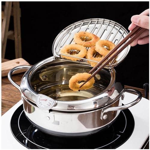 Deep Fryer Pot, 304 Stainless Steel Frying Pot with Temperature Control, Lid and Oil Drip Drainer Rack for Kitchen French Fries, Chicken Large Size 9.4 Inch/3.4 L Father's Day Gift - Thumbnail 2