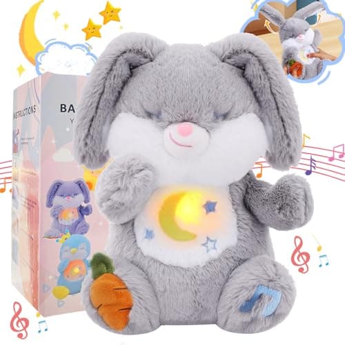MILEGI Breathing Stuffed Animal, Soothe Snuggle Bunny Plush, Sleep Buddy Soothing Breathing Stuffed Bunny for Anxiety Adults and Kids, Easter Bunny Gifts with Realistic Breathing and Lights Music - Image 1