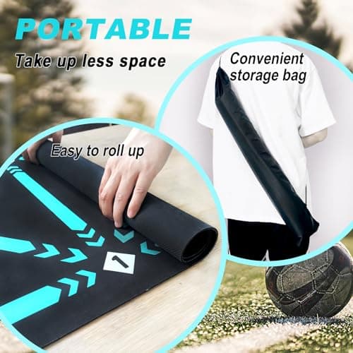 Doskona Football Footstep Training Mat, Soccer Training Mat 35 * 24IN, Soccer Skills Training Equipment with Storage Bag and Soccer Return Trainer Net (Black-Blue) - Thumbnail 6