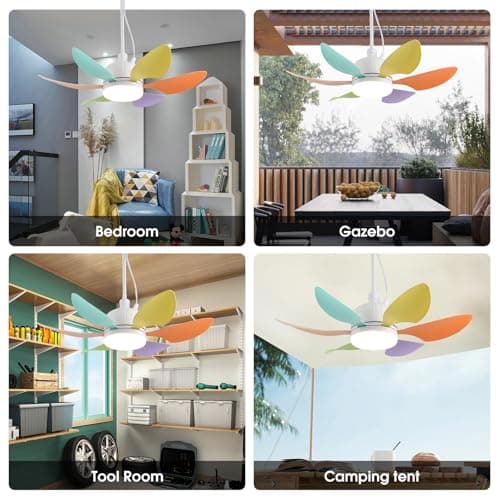 AHAWILL 18.5" Gazebo Fan,Outdoor Plug in Ceiling Fans with Lights,3 Color Dimmable 3 Fan Speeds,Portable Hanging Ceiling Fan for Patios,Tent,Indoor.Colorful Blades - Thumbnail 6