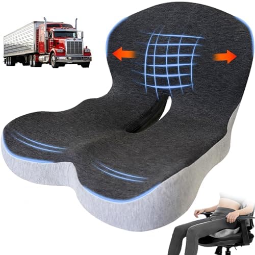kowptyy Trucker seat Cushions for Long Sitting, Office Chair Seat Cushions for Office Chair with L-Shaped Ergonomic Design, Memory Foam Chair Cushion for Long Sitting Office Worker(Black Gray)