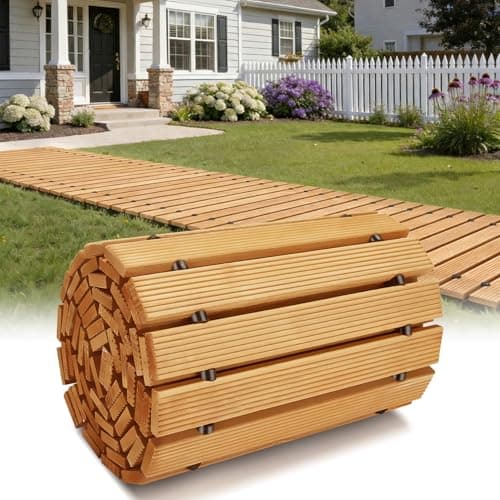 Buymoth 12FT Wooden Garden Pathway,Roll Out Decorative Straight Outdoor Walkway,Weather-Resistant & Non-Slip Patio Boardwalk for Garden,Backyard, Beach, Wedding Party Pathways (Natural, 12') - Image 1