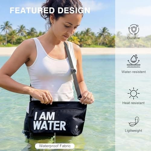 UOEPOWA 6L Waterproof Crossbody Bag Detachable Adjustable Shoulder Strap Unisex IPX8 Waterproof Holds Phone, Wallet, Skincare Ideal for Diving, Camping, Leisure(Black) - Thumbnail 5