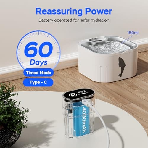 Wireless Cat Water Fountain Stainless Steel, 101oz/3.2L Cat Fountain Battery Operated, Cordless Pet Water Fountain for Cats & Dogs with Motion Sensor, Ultra Quiet Pump, Multi-Filtration - Thumbnail 3