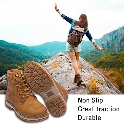 Athlefit Women's Lace-Up Work Hiking Combat Ankle Boots Camel Size 7 - Thumbnail 2