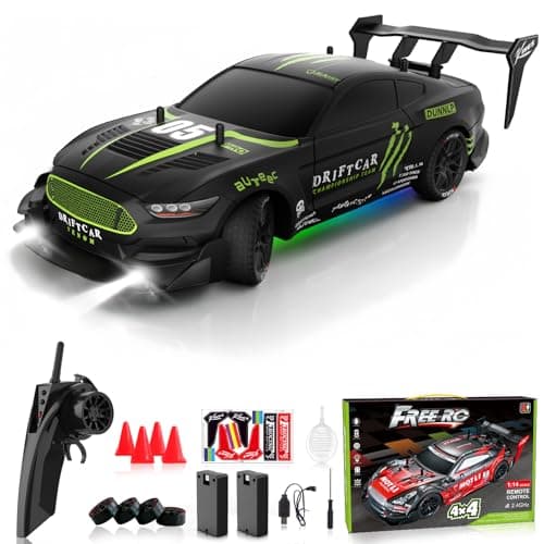 LFOLUSU Remote Control RC Drift Car 1:16 Scale 4WD RC Car with LED Lights 2.4GHz 30km/h RTR High Speed Racing Sport Toy for Adults Boys Girls Kids Gift 2Pcs Rechargeable Battery (A-Black)