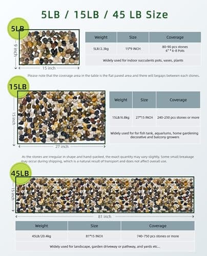 Garrdeen 5LB Polished Mixed River Rocks, Natural Decorative Stones for Indoor Outdoor Plants, Succulents, Vases, Fish Tank, Garden Landscaping & Top Dressing Pebbles 1-2.2Inch - Thumbnail 2