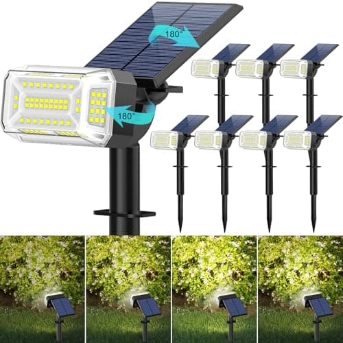 Kipeini 102 LEDs Solar Spot Lights Outdoor, [ 4 Modes/8 Pack] Solar Spotlights Waterproof IP65, Adjustable Light & Panel Landscape Flood Powered Lights for Yard Garden Pathway Wall (Cool White)
