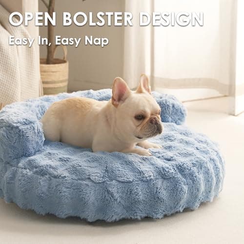 EHEYCIGA Dog Bed Medium Size Dog, Fluffy Small Dog Couch with Removable Washable Cover, Bolster Pet Sofa, Waterproof and Non-Slip, 30" x 30"x 8.5", Blue - Thumbnail 3