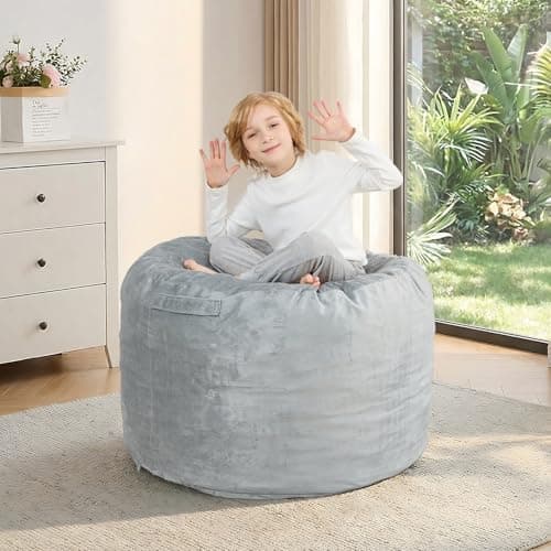 Cecilia magic box Bean Bag Chair 3ft, Large Bean Bag with Memory Foam Filler, BeanBag with Ultra Soft Faux Fur Fabric Washable, Lazy Sofa for Gameroom Living Room Bedroom Office, Grey
