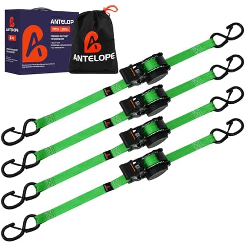 Retractable Ratchet Strap (4 Pack), 1" x 12' Heavy Duty Retractable Tie Down Straps,1,500lbs Break Strength Automatic Ratchet Straps for Securing Cargo, Weather Resistant Security S-Hooks (Green) - Image 1