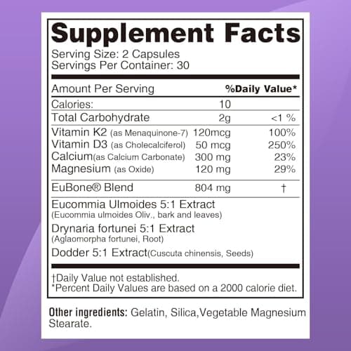 Purebotan Eubone Calcium Supplements, 2000iu Vitamin D3 K2 4800iu & Magnesium, Hormone Support for Women, Bone Health & Strength & Density Plant Calcium Complex, 30 Servings - Thumbnail 6