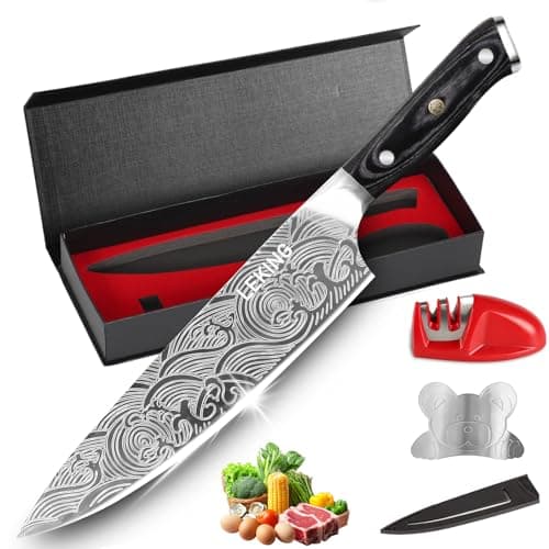 Leking 8 Inch Chef Knife, Kitchen Knife with Sharpener and Finger Guard, Professional High Carbon Stainless Steel Sharp Chef's Knife Set with Ergonomic Handle in Premium Gift Box - Image 1