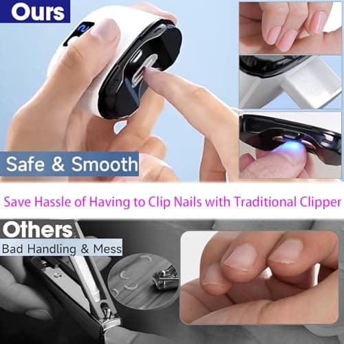 Bstsilver Electric Nail Clipper 2in1 with LED Light, Rechargeable Fingernail Trimmer with Clippings Storage, 3 Speed Nail File, One Button Auto Cutter, Safe Manicure Care for Kids Seniors Caregiver - Thumbnail 5