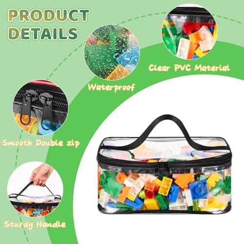 6 Packs Clear Toy Storage Bags, PVC Waterproof Toy Organizer with Zip Reusable Bags for Building Blocks, Board Game, Puzzles - Thumbnail 3
