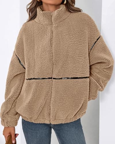 KIRUNDO Sherpa Jacket Women Fleece Oversized Zip Up Winter Coats Fall Jackets Faux Fur Warm Outwear 2026 Fashion Clothing(Khaki, XX-Large) - Thumbnail 6