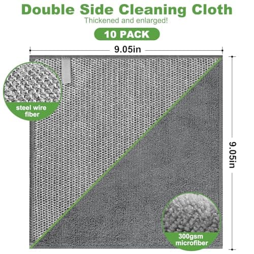 Jeymei 10 Counts Multipurpose Wire Dishwashing Rag,Non Scratch Wire Dishcloth for Washing Dishes,Microfiber Miracle Cleaning Cloth with Mesh,Dual-Sided Steel Mesh Cloth for Pot,Metal Scrubber,Grey - Thumbnail 2