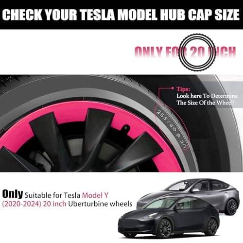 Wheel Rim Protector Hubcaps for Tesla Model Y 20 Inch (2020-2024), Easy-Install Hubcaps, Scratch-Resistant Trim Rings, Stylish Design for Induction Wheels, Brilliant Magenta 4Pcs Model Y Accessories - Thumbnail 3