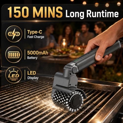 Upgraded Cordless Electric Grill Brush, Electric Grill Cleaner for Outdoor Grill & Electric BBQ Grill Brush with Powerful Motor, Rechargeable, Adjustable Angle – Perfect for Removing Burnt-On Grease - Thumbnail 3