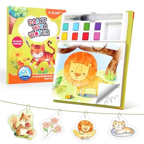 YPLUS Paint with Water Coloring Book for Toddlers, Mess Free Watercolor Painting Set with Brush, 26 Pages & 8 Color Palettes, DIY Art Craft Travel Toy Gift for Kids Ages 1-3 2-4 4-6 (Animals) - Image 1