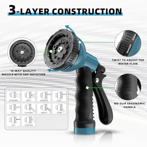 Besiter Short Garden Hose 3FT: Water Hose Lightweight with Double Copper Fittings - Flexible Swivel Leak-Free Quick Connections 5/8" - Hybrid Rubber Portable Hose for Garden Watering Car Pet Cleaning - Thumbnail 4