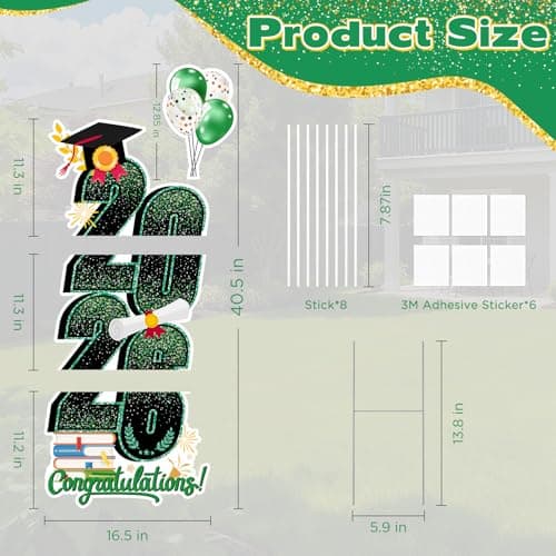 2026 Graduation Decorations Yard Sign, 3.5 FT Tall Class of 2026 Congrats Grad Yard Sign with Stakes for Outdoor Indoor Graduation Party Garden Lawn Decoration Supplies(Green) - Thumbnail 2