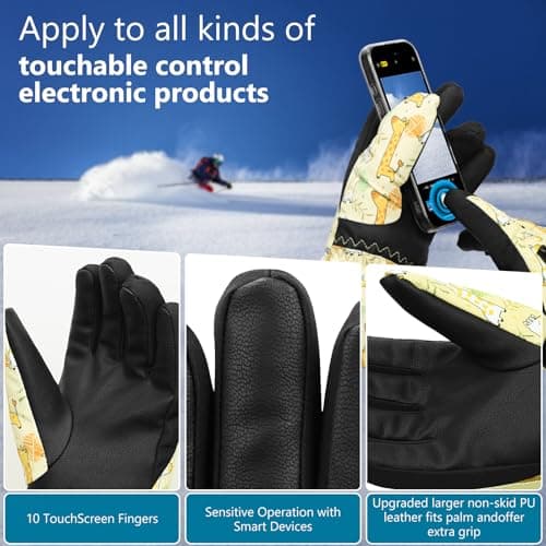 Odtmger Warm and Breathable Snow Gloves - Waterproof and Anti-Slip Ski Gloves for Boys & Girls, Men & Women - Thumbnail 3