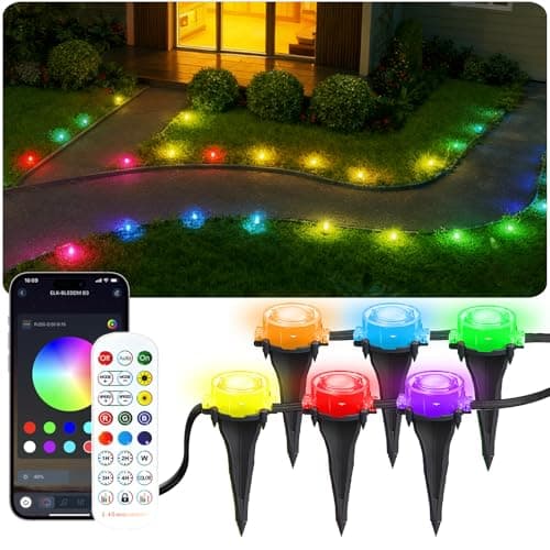 100Ft RGB Ground Lights Outdoor LED Pathway Lights, Multi Color Changing Christmas Decor Waterproof Walkway Lighting for Outside Garden Back Yard Lawn Driveway Patio Landscape Lighting, Smart Control