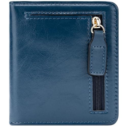 Gostwo Small Wallet for Women, Bifold Card Holder Rfid Wallet Women Genuine Leather with ID Window(Blue Vintage) - Image 1