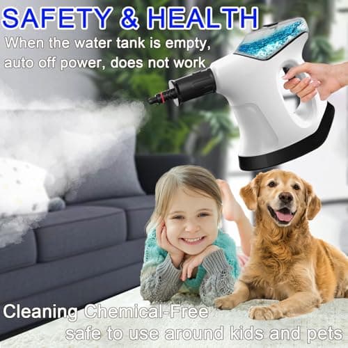 Handheld Steam Cleaner for Home, 10S Immediate Heat Hand Held Steam Cleaner, with Visualized Large Water Tank & 9 PCS Accessories & Safety Lock, for Kitchen,Couch,Floor,Window,Car (WHITE&BLACK) - Thumbnail 5