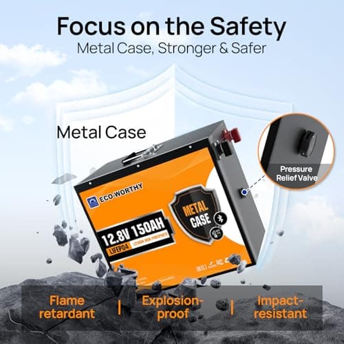 ECO-WORTHY 12V 150Ah Metal Shell LiFePO4 Lithium Battery with Bluetooth, Low-Temp Protection, Rechargeable Deep Cycle Battery with 120A BMS, Ideal for Solar, RV, Camper, Marine, Trolling Motor - Thumbnail 2