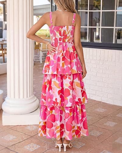 BTFBM Summer Dresses for Women 2026 Floral Spaghetti Strap Wedding Guest Dress Maxi Beach Vacation Clothes(Floral White Pink,X-Large) - Thumbnail 3