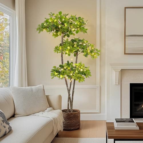 GarveeHome Artificial Plants Indoor, 6 ft Fake Black Olive Tree with Lights Tall Fake Plants in Plastic Nursery Pot Fake Tree Artificial Trees for Home Decor Office Living Room - Image 1