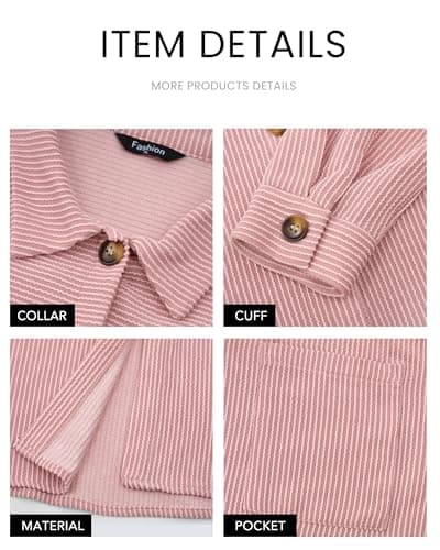 PRETTYGARDEN Women's Button Down Shirts 2026 Spring Long Sleeve Textured Tops Oversized Shacket Jacket Knit Blouses(Light Pink,Large) - Thumbnail 4