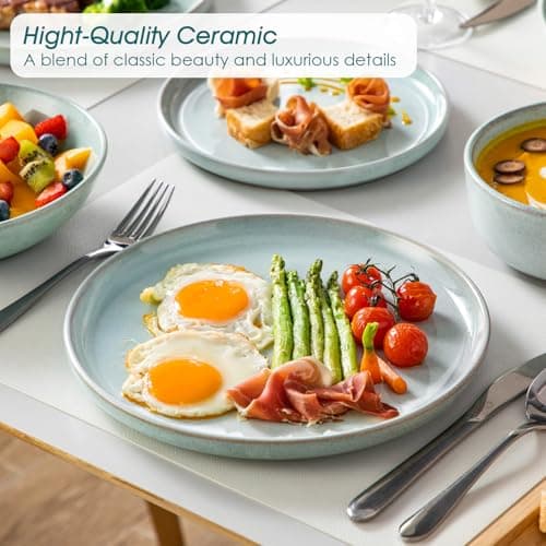 vancasso ANYA 24 Pieces Plates and Bowls Set, Mint Green Dinnerware Sets, Reactive Glaze Dishes Set for 6, Ceramic Dishware Sets Kitchen Dinner Set, Microwave & Dishwasher Safe - Thumbnail 5