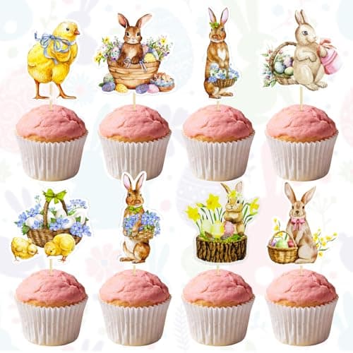 Oeyliz Easter Cupcake Toppers Easter Bunny Cupcake Topper 24PCS Easter Cake Topper Decorations Bunny Cupcake Topper Decor for Easter Spring Party Desserts Cupcake Topper Decoration - Image 1