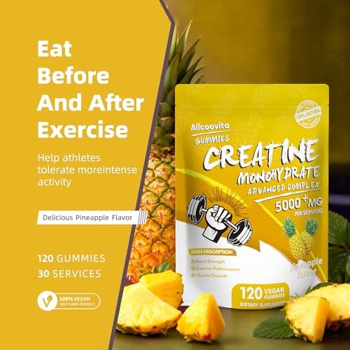 NSF Certified Creatine Gummy - Creatine Monohydrate Gummies 5000mg for Men & Women -120 Gummies Advanced Formula, Muscle Strength, Muscle Builder, Energy Boost, Pre-Workout Supplement-Pineapple - Thumbnail 6
