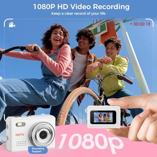 HOTU Mini Keychain Camera, Y2K Portable Mini Digital Camera, 2MP 1080P Video Recording Small Camera with 32GB Card for Kids, Long Battery Life for Travel, Vlog, White - Thumbnail 3