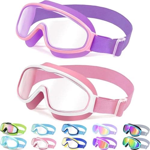 Vvinca Kids Goggles with Comfort Fabric Strap, Kids Swim Goggles Wide View Anti-Fog/UV No Leaking Swimming Goggles for 3-14