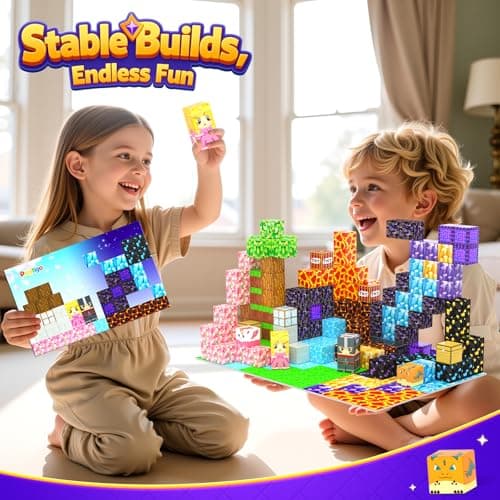 154PCS Magnetic Blocks - Build Mine Magnet World Stacking Cube Toys with Magnet Board, Magnetic Tiles Building Blocks STEM Construction Toys, Sensory Games for Kids Age 3+ Boys Girls Birthday Gift - Thumbnail 4