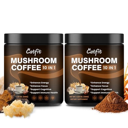 Catfit Instant Mushroom Coffee Powder, 10-in-1 Adaptogen Blend with Lion's Mane, Chaga & Cordyceps for Energy, Focus, Gut Health & Immune Support - 240g, 75 Servings - Image 1