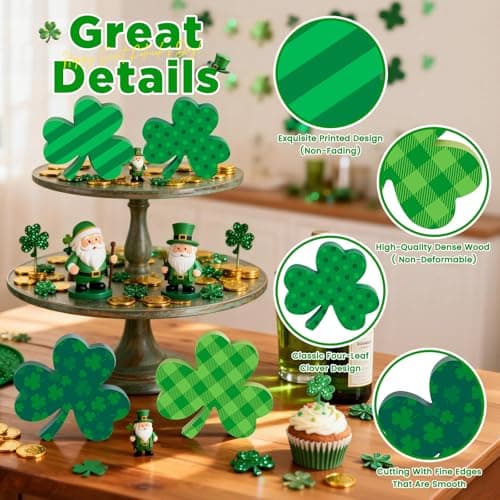 St Patricks Day Wooden Shamrock Decoration, 4-Piece Set of St. Patrick's Day Tabletop or Tray Multi-Layer， tiered tray decor Tray Decoration, shamrock decorations, Office Decor - Thumbnail 6