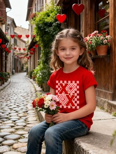 Girls Valentines Day Shirt Size 4 5 Valentine Love Heart Print T-Shirts Kids Graphic Cute Short Sleeve Tee Red - Thumbnail 4