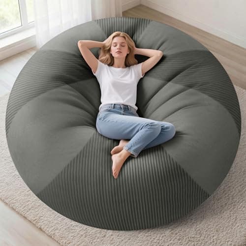 Homguava 6FT Bean Bag Chairs for Adults Teardrop BeanBag Chair Comfy Memory Foam Bean Bags Two-Tone Distressed Velvet&Corduroy Washable Cover for Living Room, Home (Distressed Velvet, Light Grey) - Image 1