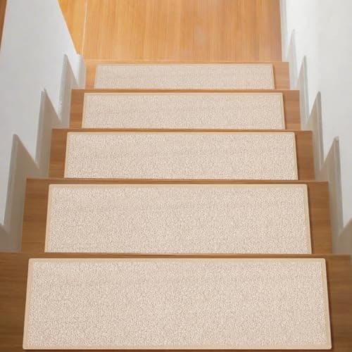 Stair Treads Non-Slip,Stair Carpet Indoor,Rubber Backing Stair Runners for Wooden Steps,Stair Rugs Mats for Kids and Dogs,Beige,8"x30",15 Pieces - Image 1