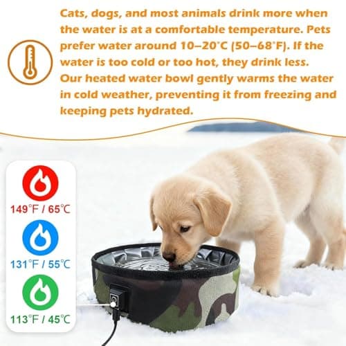 3L Heated Water Bowl for Pets -USB Powered, Foldable, Waterproof for Dogs, Cats, Squirrels, Rabbits, Chickens, and Bird - 3L Capacity – Winter Outdoor Use – Keeps Water from Freezing in Snowy Weather - Thumbnail 4
