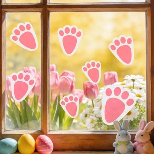 Oeyliz Easter Bunny Footprint Stickers Removable Easter Bunny Paw Stickers Prints 36 PCS Rabbit Footprints 6 Sheets Rabbit Paw Print Floor Decal Clings for Easter Party Home Window Decorations - Thumbnail 5